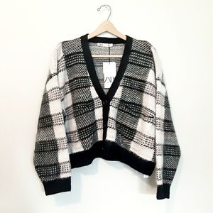 New ZARA Plaid Oversized Cardigan Sweater
